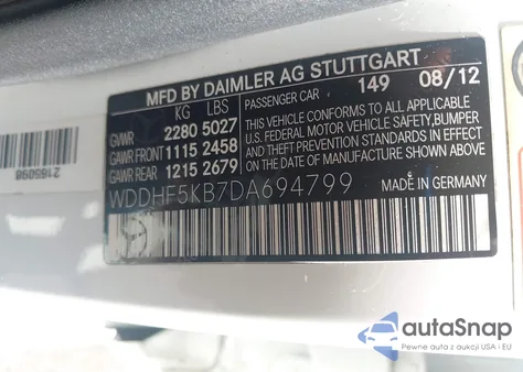 2013 Mercedes-Benz E 350 from USA, damaged, VIN WDDHF5KB7DA694799